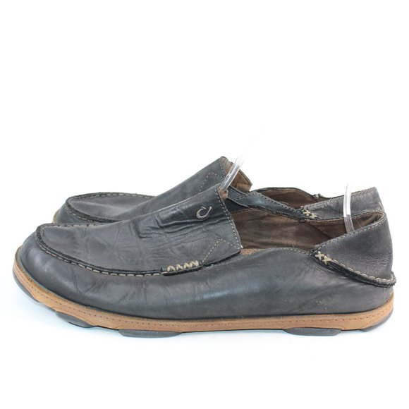 OluKai Moloa Black Leather Slip On Loafers Shoes Hawaiian #122 main image 9